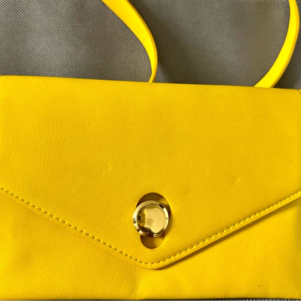 Zara Vibrant Yellow Clutch with Gold Accent
